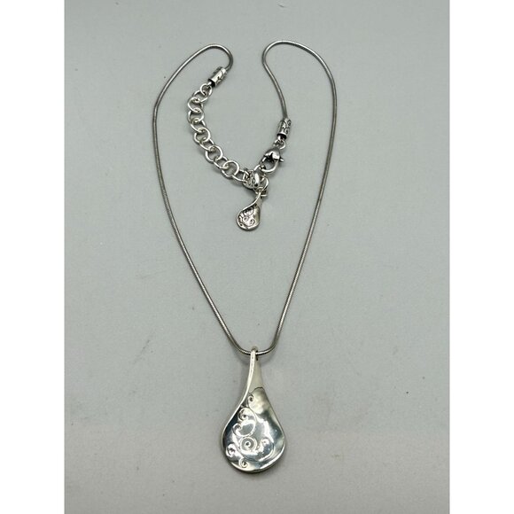 Retired Brighton Drop Necklace Double Sided Pendant Adjustable Silver Tone - Picture 2 of 6